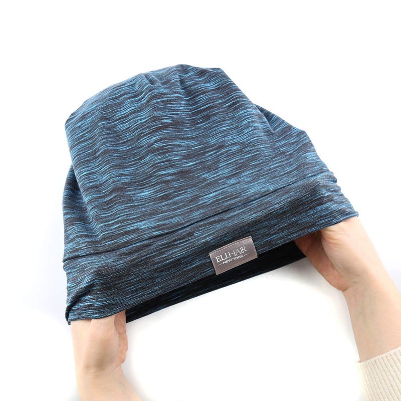 ELIHAIR Beanie Sleep Hats Bonnet for Night Sleeping Cap Silky Lined Satin Bonnet with Adjustable Elastic Band for Women Girls Curly Frizzy Hair Cover(Regular Blue Black) - Image 2